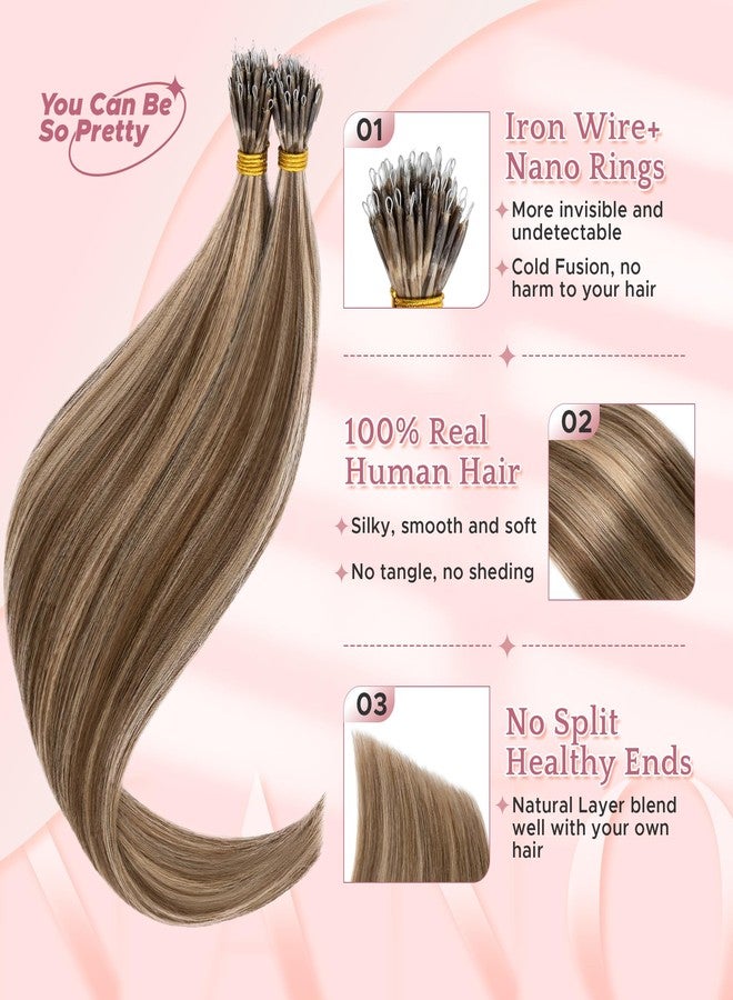 سيجو وصلات شعر سيجو نانو تيب، شعر بشري، وصلات شعر بتقنية بالياج مع خرز نانو، وصلات شعر متصلة مسبقًا للنساء، 0.7 غرام/خصلة، 50 خصلة 35 غرام/عبوة - 14 بوصة #4RP27R بني متوسط وأشقر داكن - Image 3